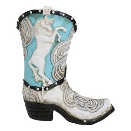 Ebros Gift Rustic Country Western Turquoise and White Prancing Horse Cowboy Boot Decorative Piggy Coin Money Bank Jar Container Figurine