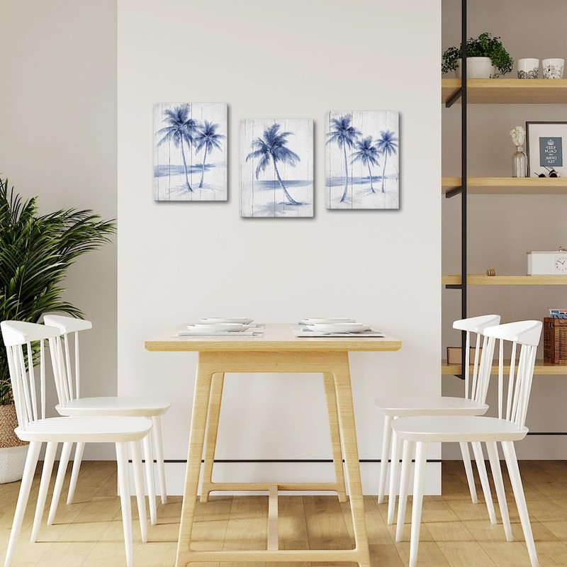 Nachic Wall Palm Tree Wall Art Blue Watercolor Coastal Beach