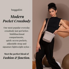 Baggallini Modern Pocket Crossbody Women 9x8.5 Lightweight Water-Resistant Travel Purse Handbag Shoulder Bag w/RFID, Moonrock Puff