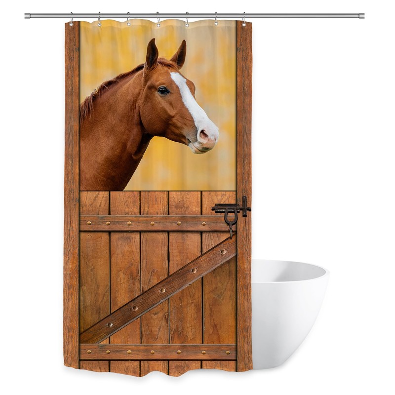 Riyidecor Stall Half Rv Horse Shower Curtain 36Wx72H Inch Rustic
