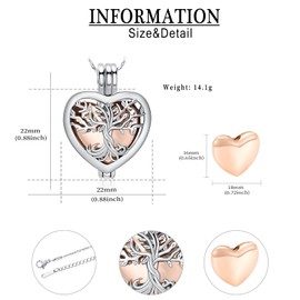 QGJNSGC Cremation Jewellery Heart Urn Necklaces for Ashes for Women Flower Memorial Mini Keepsake Ash Hollow Pendant, Stainless Steel, Zircon