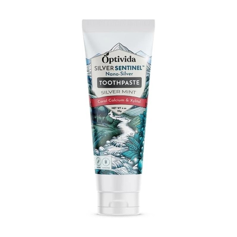 Optivida Health - Colloidal Silver Infused Coral Toothpaste W/Calcium, Xylitol,