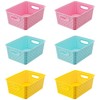 Colorful Small Plastic Storage Woven Baskets, 6 Pack Versatile Shelf