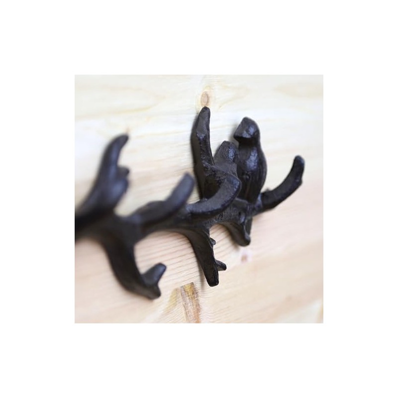 Fyne-Finds 33cm Brown Cast Iron Bird on Branch 4 Hook