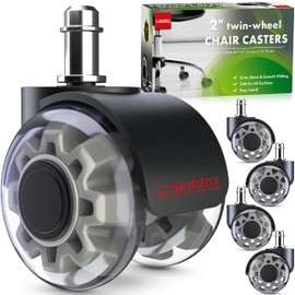 SEDDOX Office Chair Wheels Replacement Set of 5 - Dual 2 Inch Soft Chair Casters for Hardwood Vinyl Tile - Heavy Duty & Safe for All Floors - Universal Fit Most Computer Gaming & Desk Chairs - Grey