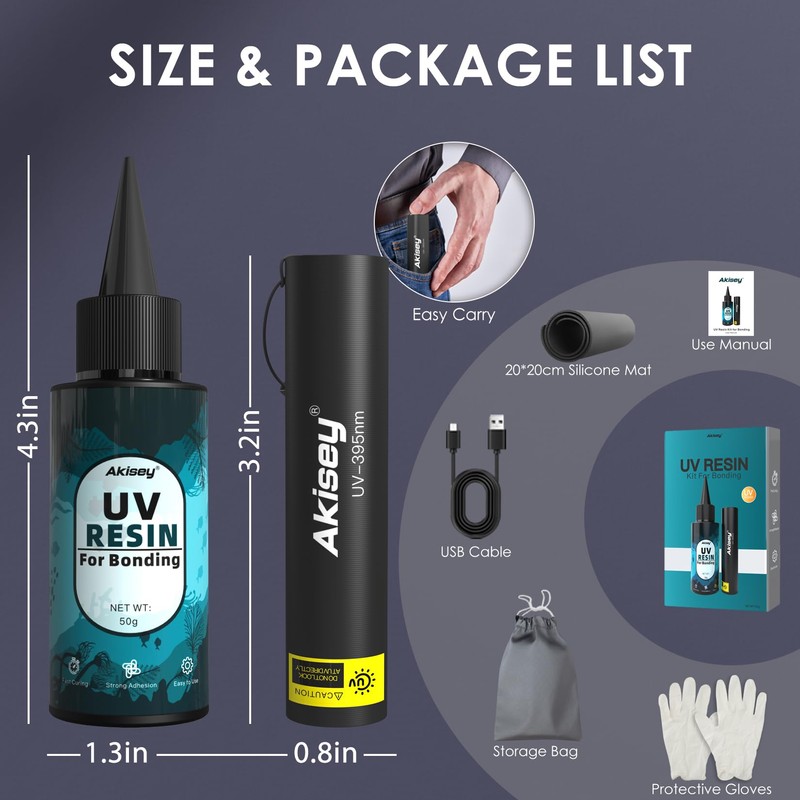 Akisey UV Resin Kit with Light, 50g UV Resin with