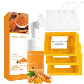 Turmeric Wash and Care two Piece Set TurmericCleansing Mousse TurmericSoap Facial Cleansing SkincareFacialCleansing CleanserFacial Wash Back To School gift soap Deep Cleanse Brightening Cleanser:_Mousse*1+Soap*1+Soap Bag*1 