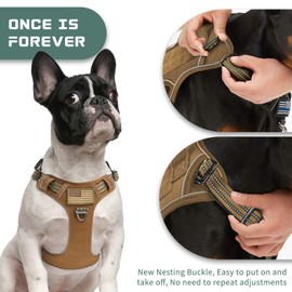 BUMBIN Tactical Dog Harness for Small Dogs No Pull, Famous TIK Tok No Pull Puppy Harness, Fit Smart Reflective Pet Walking Harness for Training, Adjustable Dog Vest Harness with Handle Brown S