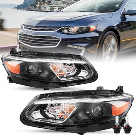 TUSDAR Halogen Headlights Assembly Fit 2016 2017 2018 Chevy Malibu Headlamps Replacement LH+RH Driver & Passenger Side (w/Bulbs)
