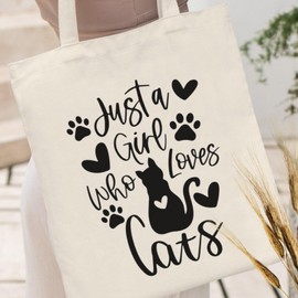 Andeiltech Canvas Tote Bag for Women Aesthetic Cute Cat Shopping Grocery Reusable Bags with Inner Zipper Women Gift