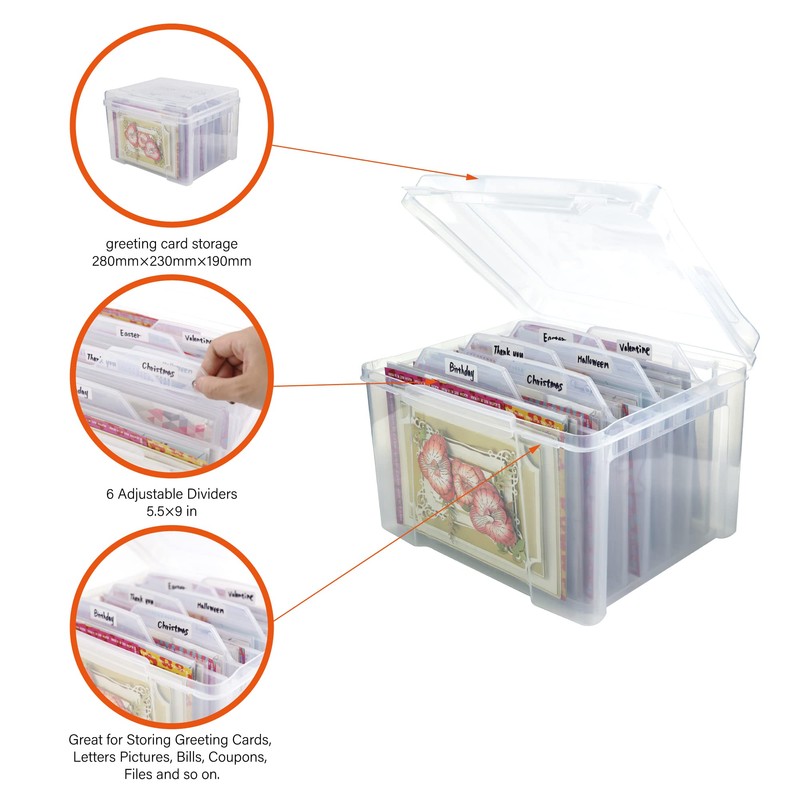 Jujdlmaker Greeting Card Storage & Organizer Box with 6 Removable