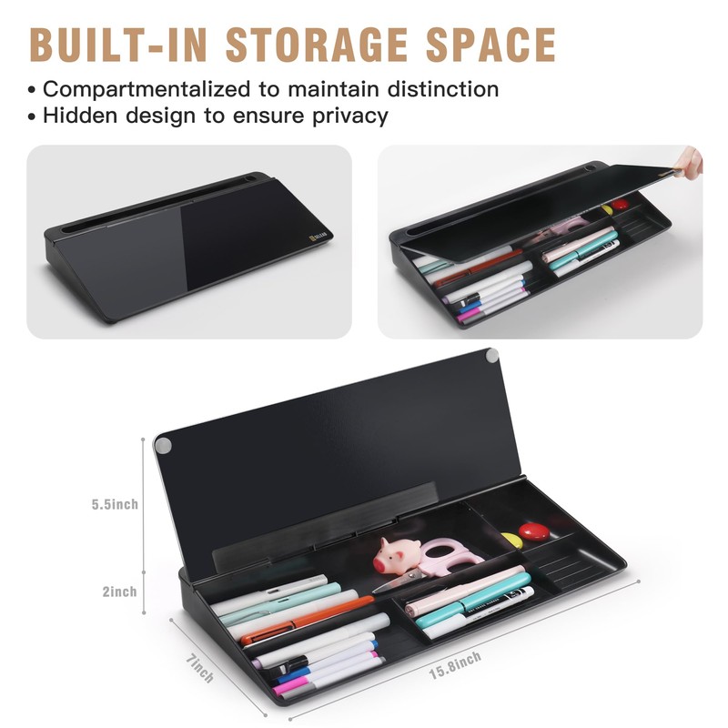 SELEAD Desktop Glass Whiteboard with Organizer, Markers, Eraser - Dry