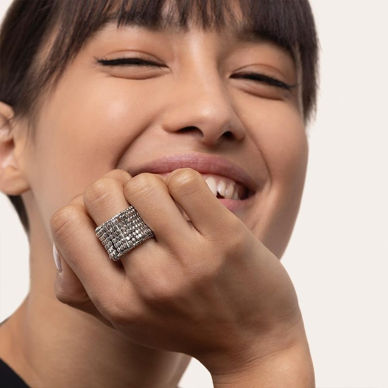 Vestopazzo Sterling Silver Plated Micro Nuggets Ring - Nickel Plated