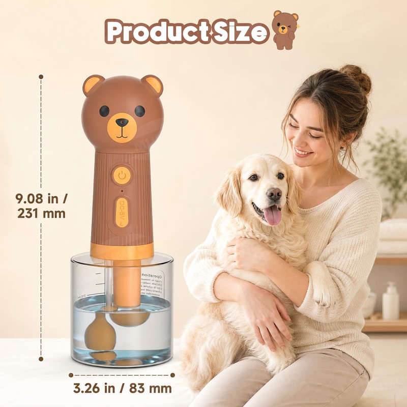 Electric Dog Shampoo Dispenser, IPX7 Waterproof, 400ml Bear Design
