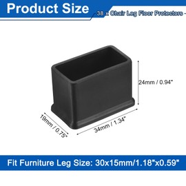 uxcell 38Pcs Chair Leg Floor Protectors, 34 x 19mm/1.34 x 0.75inch PVC Anti-Slip Square Furniture Leg Feet Cover for Hardwood Floors Patio Chair Table Bed, Black