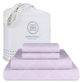 Threadmill Cotton Full Size Sheet Set | 100% Cotton Sheets for Full Size Bed | Damask Jacquard Full Bed Sheets Set with 16” Deep Pocket | Soft Sateen Weave 4-Piece Cooling Bedding Set | Lilac