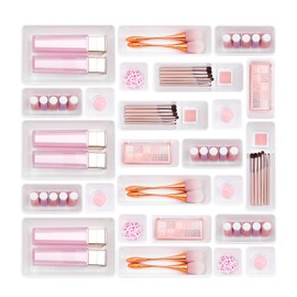 25 PCS Plastic Drawer Organizers Set, 4-Size Versatile Bathroom and Vanity Drawer Organizer Trays, Storage Bins for Makeup, Bedroom, Kitchen Gadgets & Office (White)