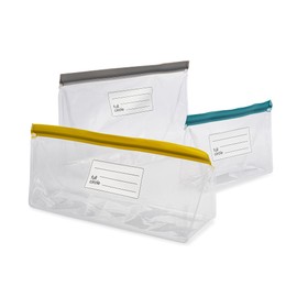 Full Circle Ziptuck Reusable Produce Bags - Set of 3 BPA-Free Food Storage Bags Includes Fruit Bag, Stalks Bag and Large Veggie Bag - Leakproof Ziplock Seal Food Saver Bags