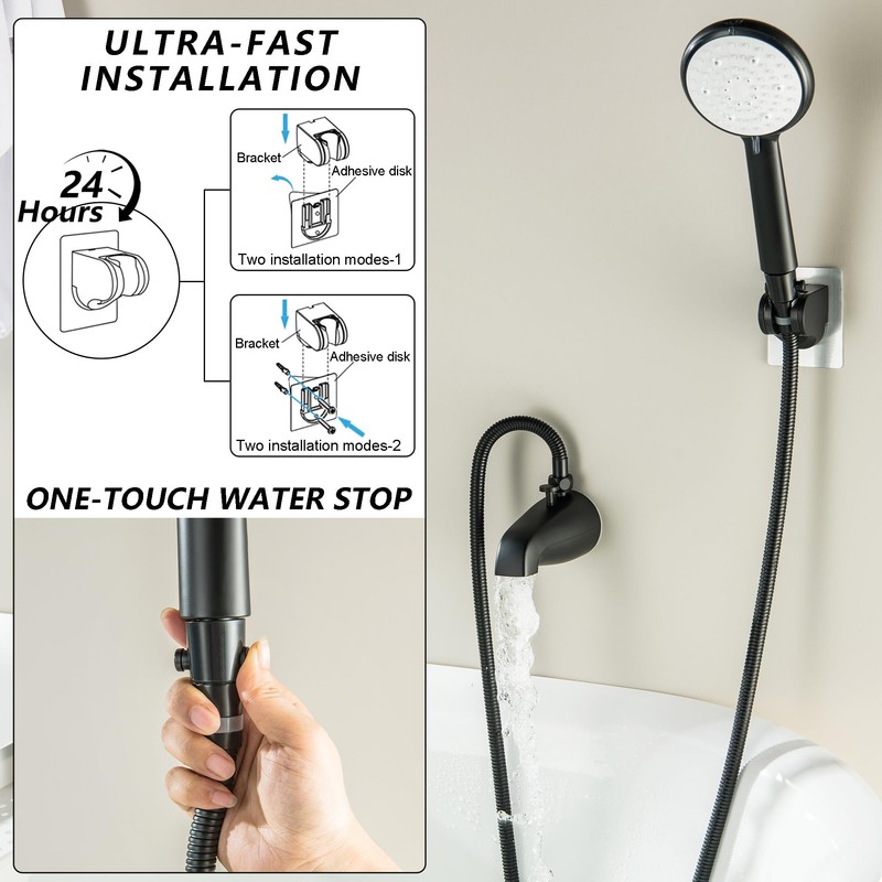 DOUBLUOEG Tub Spout with Diverter, 6 Settings Handheld Shower, Bathtub
