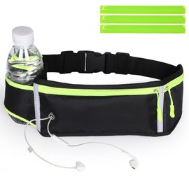 Simpeak Waist Bag with Headphone Hole & Water Bottle Bag + Reflective Strip, Adjustable Sports Fanny Packs for Jogging Climbing Fitness, Unisex