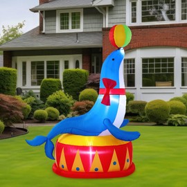 Silipull 5 ft Inflatable Seal for Circus Carnival Party Outdoor Decorations, LED Carnival Birthday Party Blow up Seal Inflatable for Outdoor Indoor Yard Decorations Sea Animal Summer Pool Party