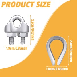 Demissle 100 Pcs 1/8'' Wire Cable Clamps Kit M3 Rope Clip Braided Kit Metal Stainless Steel Thimbles for 1/8" Diameter Wire Rigging Tent Rope Guard Railing System