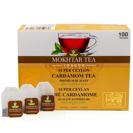 Mokhtar Tea London | Ceylon Tea | Premium Quality | With Cardamom | 100 Teabags | Large Teabags for Whole Pot | 100% Natural