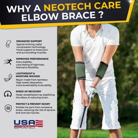 NeoTech Care Elbow Support Brace - Breathable - Men, Women, Right or Left (Green Color, Size L, 1 Unit)