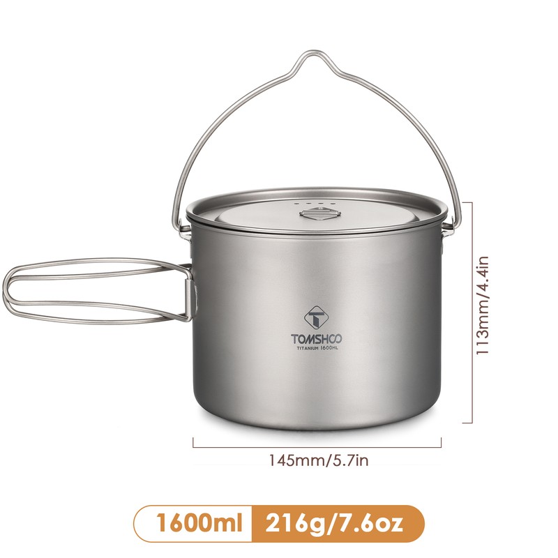 TOMSHOO Titanium Pot 750ml/900ml/1100ml/1600ml/2000ml/2800ml Ultralight Hanging Pot with Lid and
