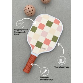 LUXE Pickleball Paddle | Leisure Edition | Cute, Fun, Stylish, Aesthetic Checkered Pickle Ball Paddles with Textured Fiberglass Surface for High Spin | Non-Slip, Comfortable Grip (Party Checker)