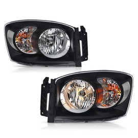ANDPLAY Headlights w/Bulbs Pair Fit Dodge Ram 2500 3500 2006-2009/Compatible with Dodge Ram 1500 2006-2008 68003125AD,68003124AD,CH2502180,CH2503180 Clear Lens Black Housing Clear Reflector