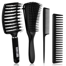 Hommtina 4Pcs Vented Brush Set for Thick/Wet/Dry/Wavy/Curly/Oil/Long Hair - Afro America/African Hair (4 PCS, Black)