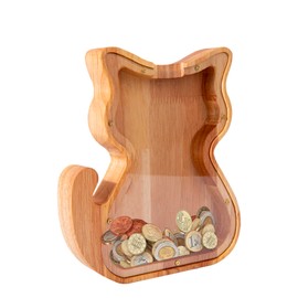 Piggy Bank,Cute Money Bank for Boys and Girls,Wooden Piggy Bank for Kids,Savings Box, Coin Bank, Savings Creative Saving Coin Jar for 3.4.5.6.7.8.9 Years Old and Daily Life. (Cat)