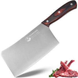 Butcher Knife 7 Inch, Heavy Duty Bone Chopper Meat Cleaver, High Carbon Stainless Steel Chinese Knife with Full Tang Wooden Handle for Home Kitchen