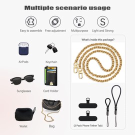 BFSD·DM Phone crossbody strap, 2× Pads,1× Leather Phone Strap,1× Phone Wrist Strap,1× Adjustable Finger Strap,Universal Crossbody Patch Phone Lanyards,Compatible with Most Smartphones(brown-48in)