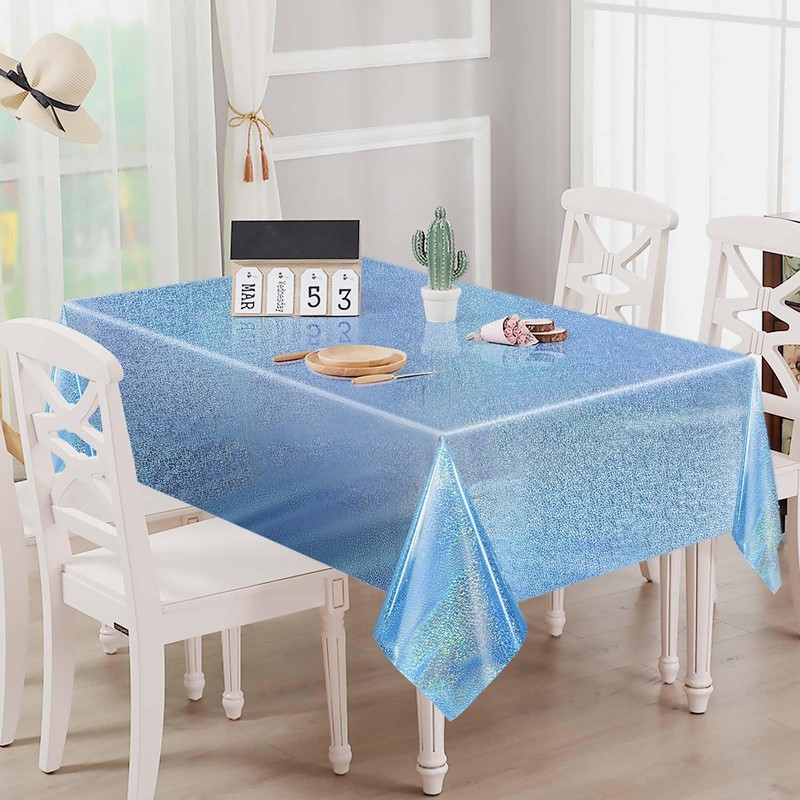 FALIZIFU 1 Pack Light Blue Iridescent Plastic Tablecloth Disposable 54
