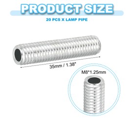 PATIKIL M8 Thread Carbon Steel Lamp Pipe, 20 Set 35 mm/1.38" Hollow Tube Thread Adapter Fasteners Hardware for Lamp Lights Chandelier Ceiling Light DIY, White Zinc Plating