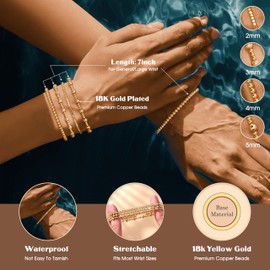 Kakonia Gold Bracelet for Women Dainty 18K Gold Plated Bead Bracelet Stack Set Stretchable Elastic Gold Beaded Bracelet Waterproof Gold Tennis Bracelet Adjustable Bracelets Gold Jewellery Set-d