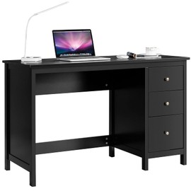 Tangkula Black Desk with Drawers, Modern Home Office Computer Desk with Storage Drawers & Spacious Desktop, Compact Writing Study Desk Laptop Desk for Bedroom, Multipurpose Computer Workstation