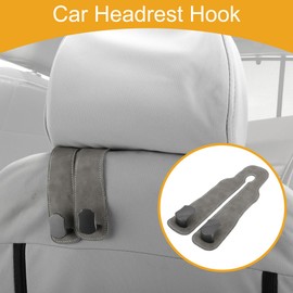 Partuto 1 Pcs Universal Car Seat Headrest Hook for Most Car, SUV, Truck Car Seat Back Organizer Hooks Sturdy Faux Leather Metal Light Gray 7.48"x3.27"