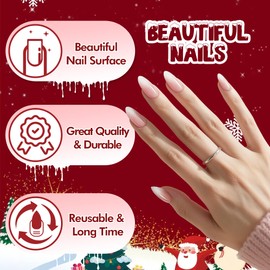 Wipalor Christmas Press On Nails Short Almond, Soft Gel Tip Press on Nails False Gradient Nail for Women and Girls, Cute Pretty Full Cover Fake Nail Reusable in 11 Sizes, 30 Pcs with Gel-Bling Pink