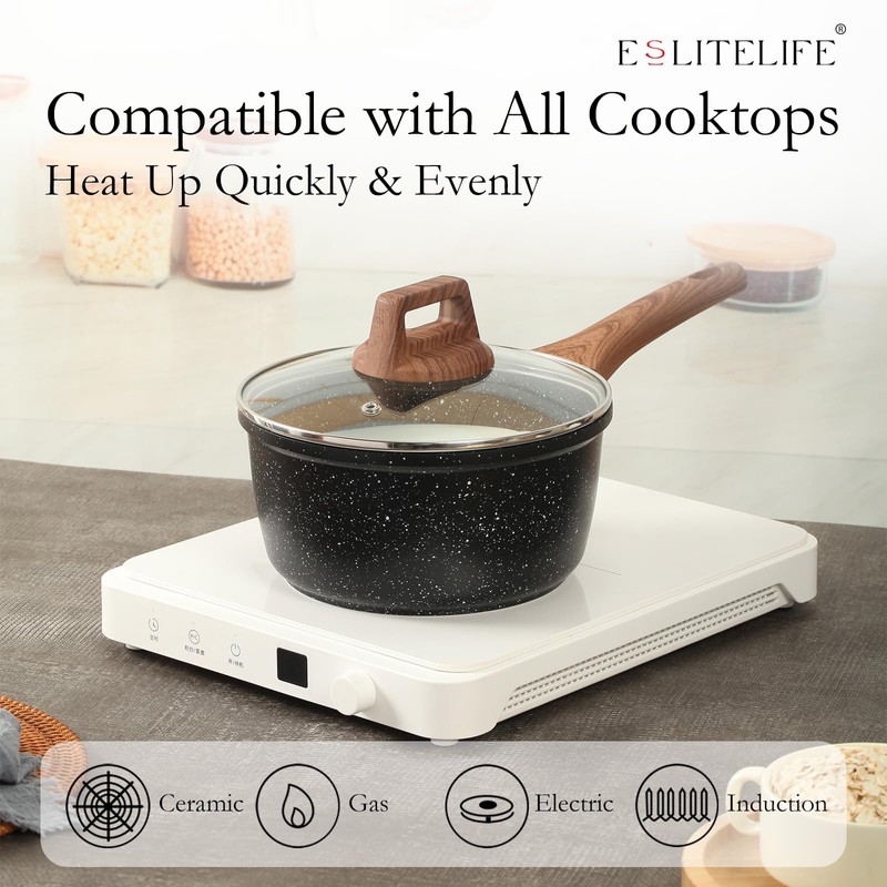 ESLITE LIFE Nonstick Cookware Sets, 9 Pcs Granite Coating Pots