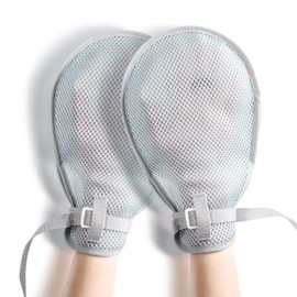 [ENLUNTRA] Nursing Care Mittens, Self-injury Prevention, Mesh, Set of 2, Left and Right Hand, Nursing Mittens, Nursing Gloves, Restraint Band Included, Dementia, Scratching Prevention, V-Grey