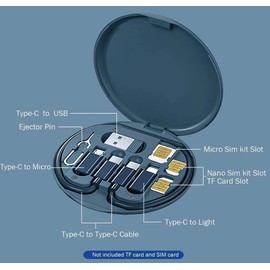 USB Connector Portable Adapter Kit, Versatile USB Adapter Card Organizer, Fast 60W Charging, USB-C/USB-A/Micro-USB Lghtning Cable Kit, SIM Card Slot Opener, Concealed Bracket (Blue)