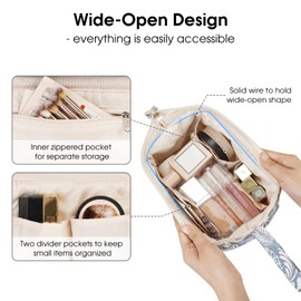 Narwey Large Makeup Bag Wide-Open Zipper Pouch Travel Wash Bag Toiletry Bag Cosmetic Organizer for Women (Blue Leaf)