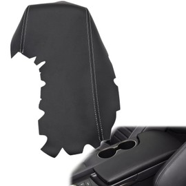 NLQR Center Console Lid Cover Replacement armrest Cover Microfiber Leather Black with White Stitch Compatible with Lexus IS200 IS250 IS300 IS350 2014-2017