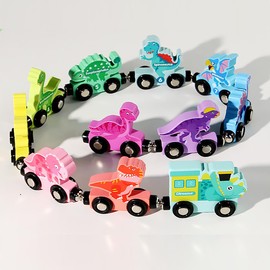 Magnetic Wooden Train Set,Toddler Toys for 3 4 5 Year Old Boy Gifts,Magnetic Dinosaur Train Number Matching Color Sorting Sensory Toys for Toddlers