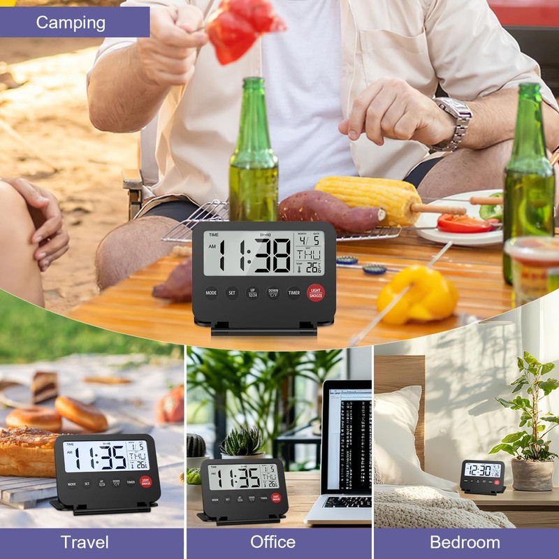 OQIMAX Digital Travel Alarm Clock, Battery Powered LCD Alarm Clock