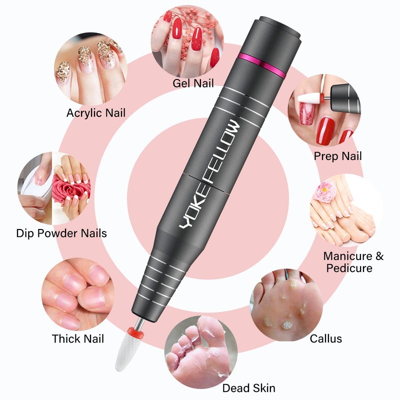 YOKEFELLOW Protable Electric Nail Drill,USB Efile Professional 30000RPM Manicure Electrical