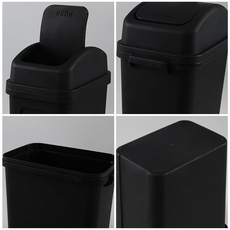 Minekkyes 7 L Plastic Trash Bin with Swing Lid, Black